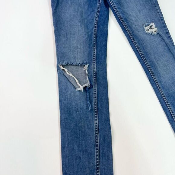 We The Free Skinny Jeans Women's 27 Blue Ripped Fringe Distressed Frayed Denim - Picture 3 of 10